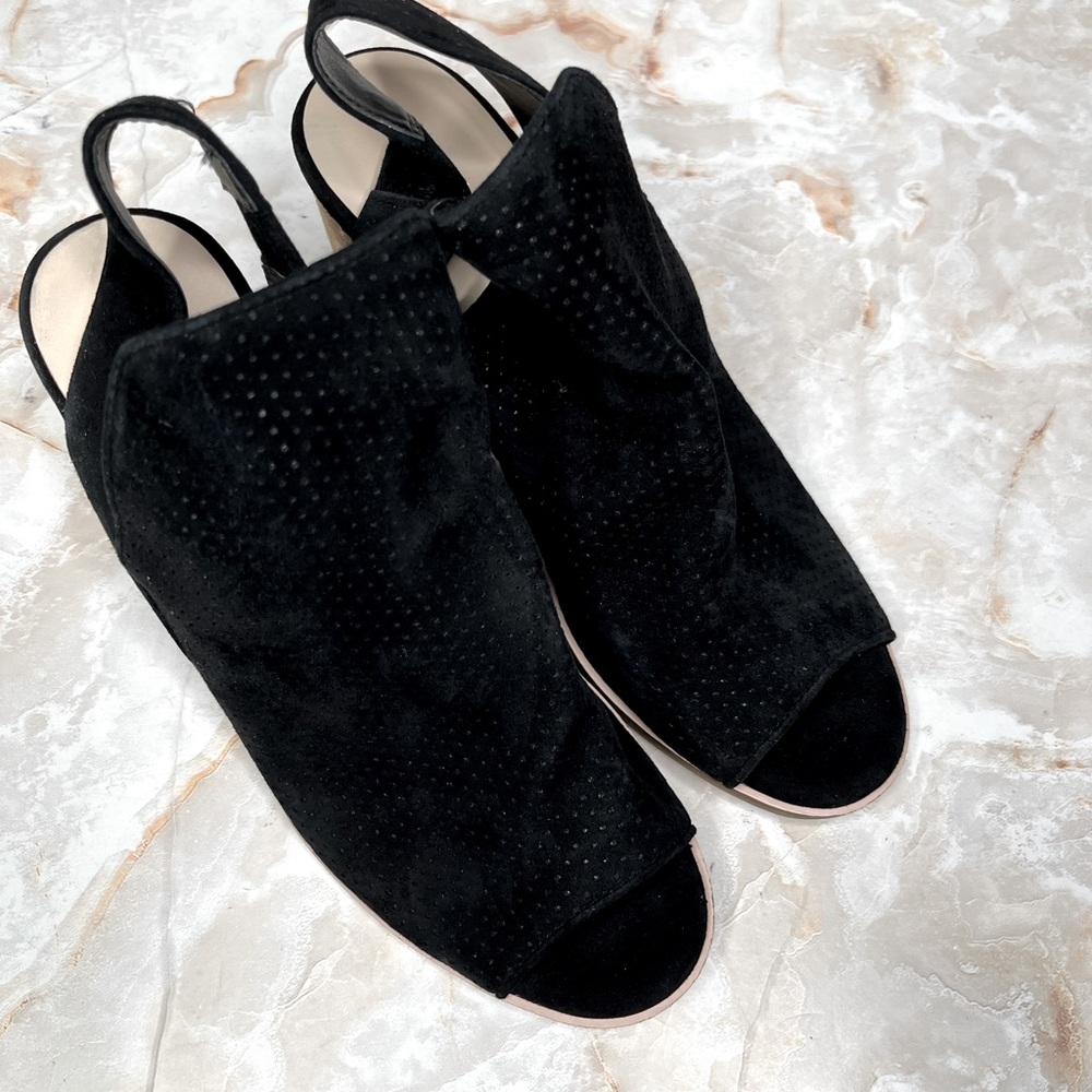 Cole Haan Callista Black Open Toe Slingback Suede Booties W16048 SZ 6